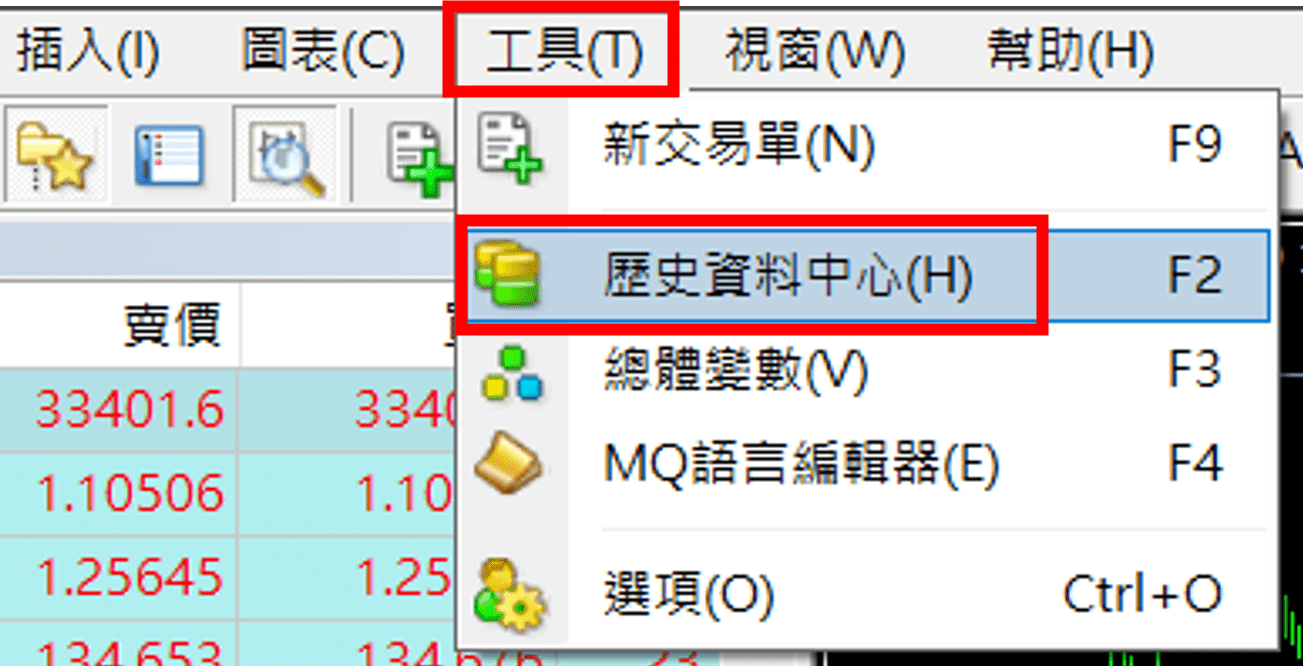 MT4歷史價格 1